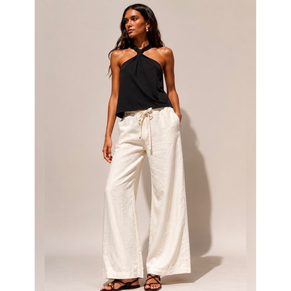Nation LTD Lucia Tie Linen Pants Women M White Beach Travel Resort Vacation